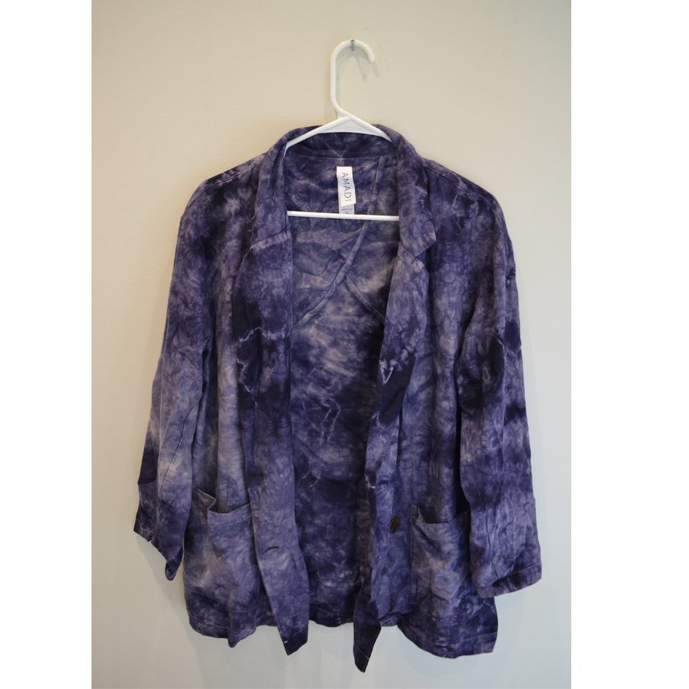 Anthropologie Brand AMADI Blue Purple Tie Dye Oversized Blazer Size S